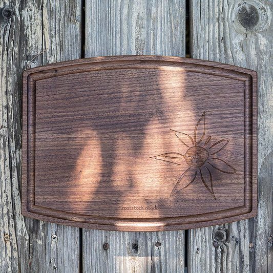arched walnut wood cutting board~ sunflower summer