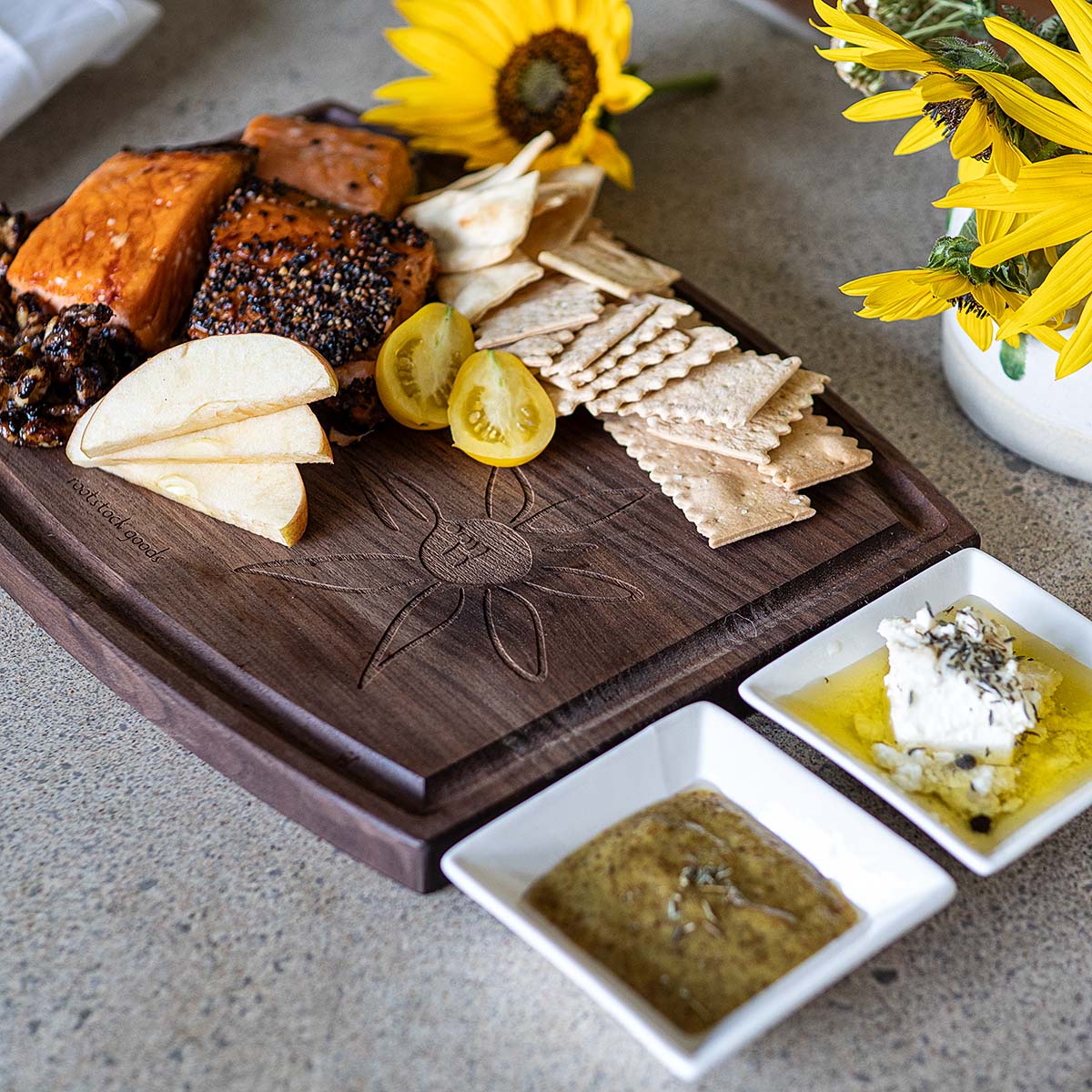 arched walnut wood cutting board~ summer glyph