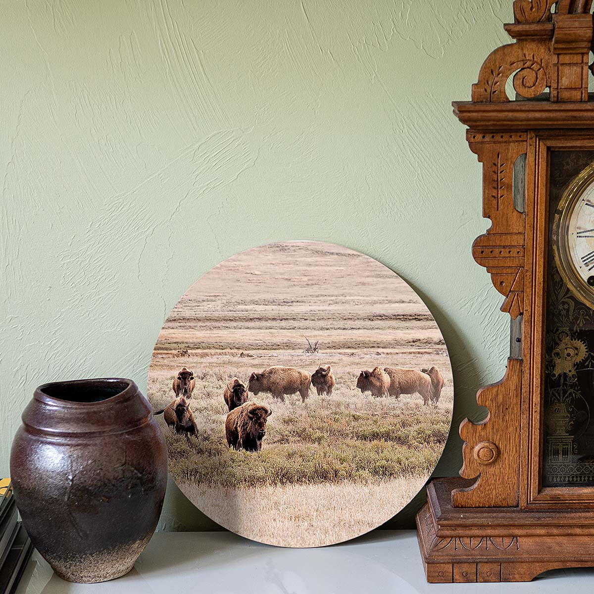 grained by season~ summer bison wood sign 12" (round)