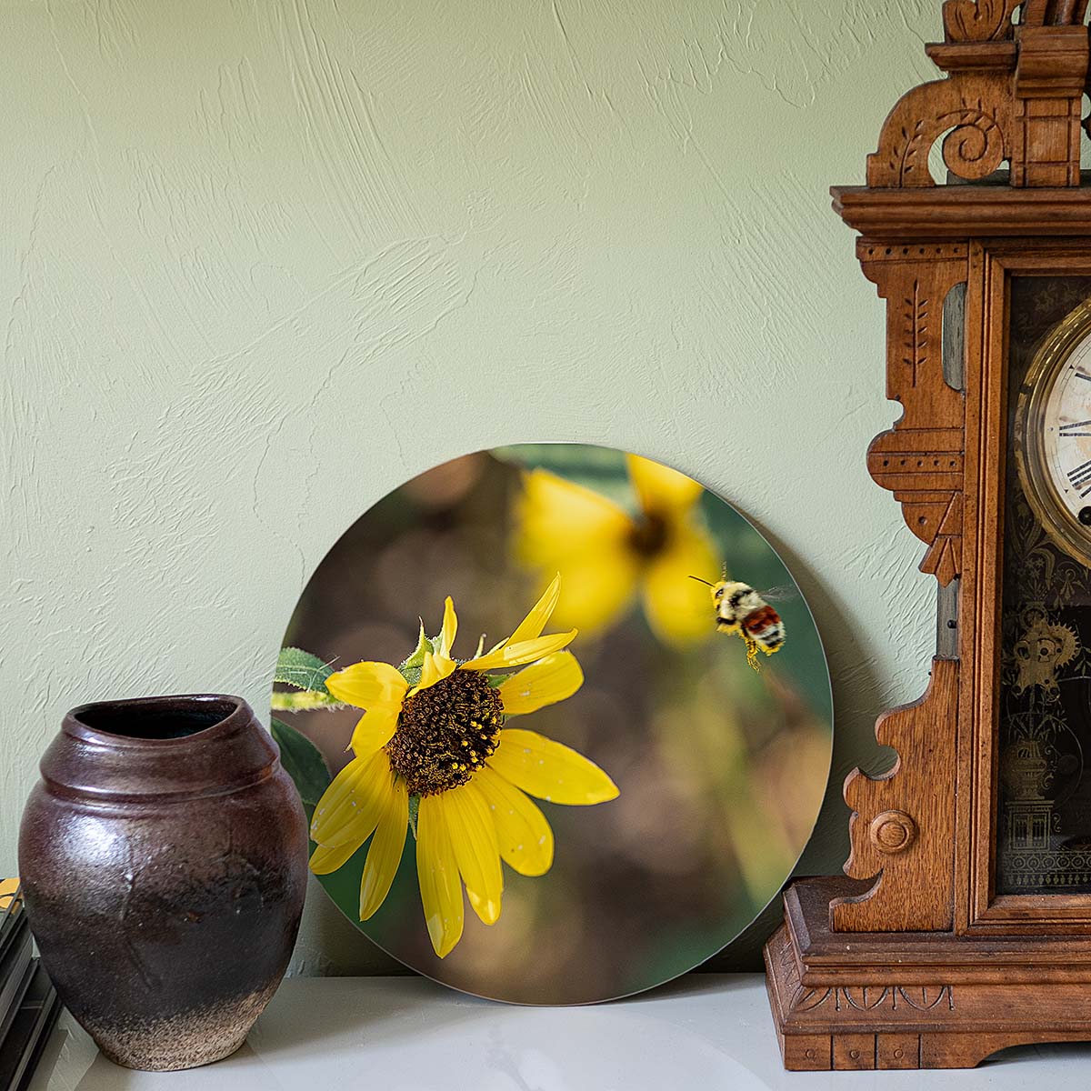 grained by season~ summer sunflower bumble bee wood sign 12" (round)