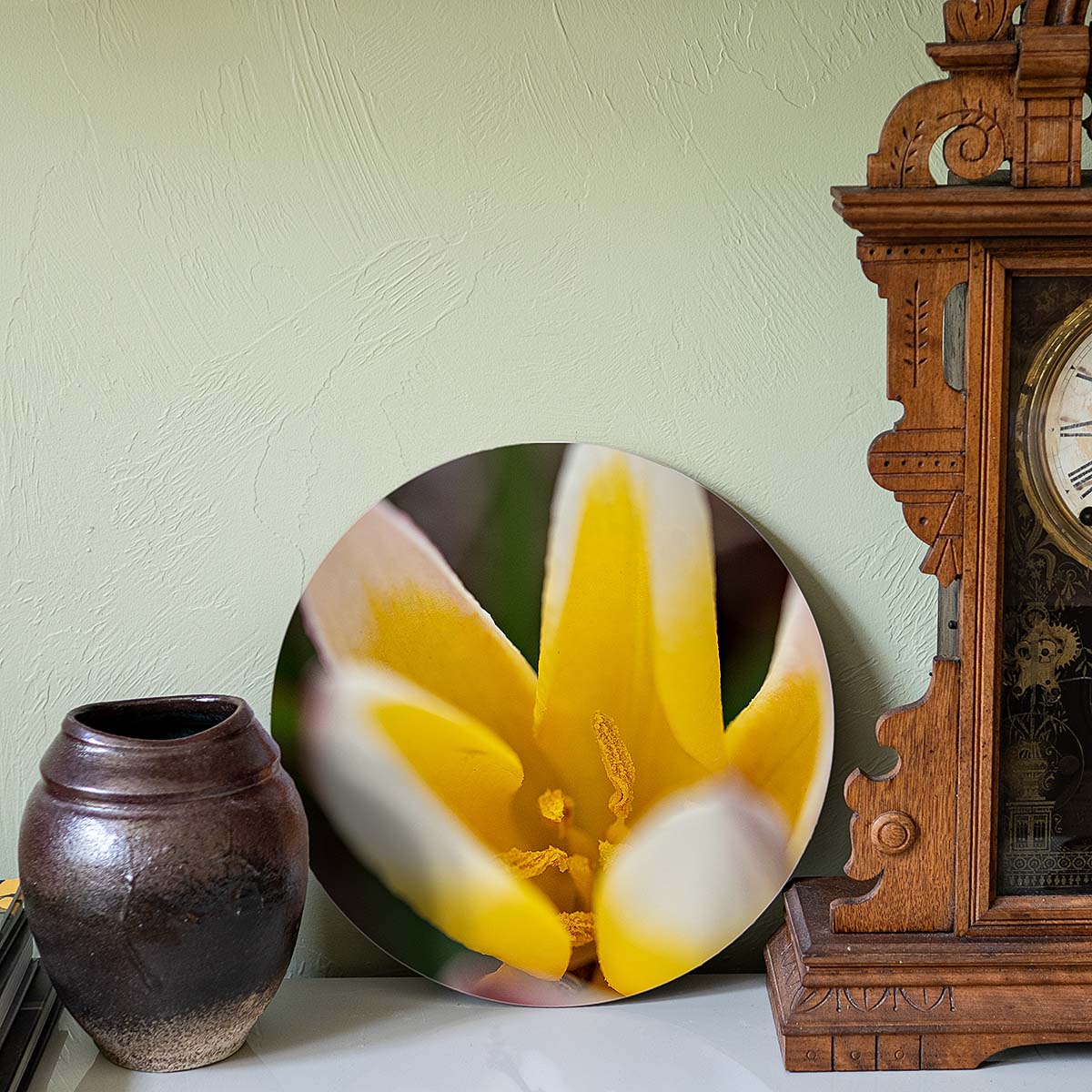 grained by season~ spring tulip yellow wood sign 12" (round)