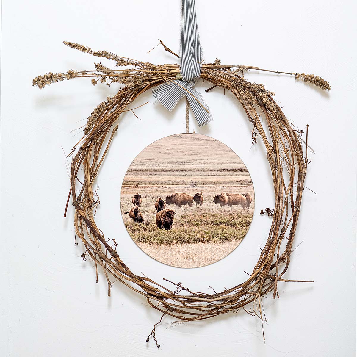 grained by season~ summer bison wood sign 12" (round)