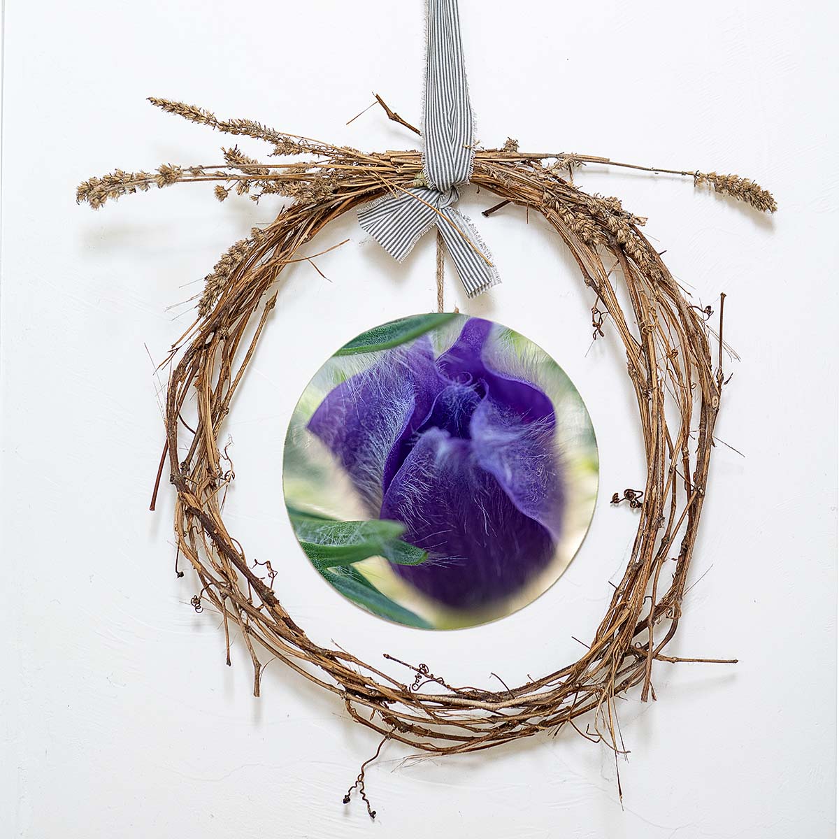 grained by season~ spring pasque flower wood sign 12" (round)