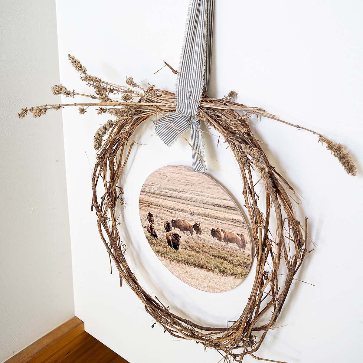 grained by season~ summer bison wood sign 12" (round)