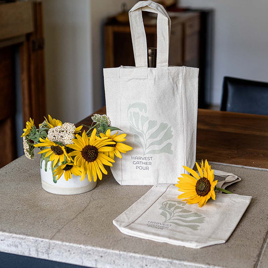 double wine tote ~ harvest, gather, pour