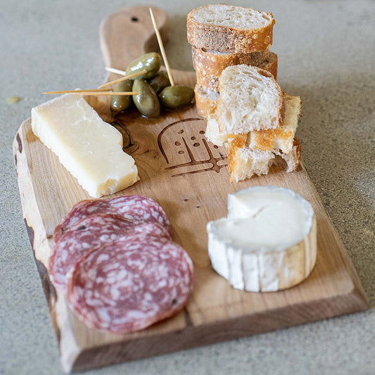 live edge artisan wood serving board~ muscari spring