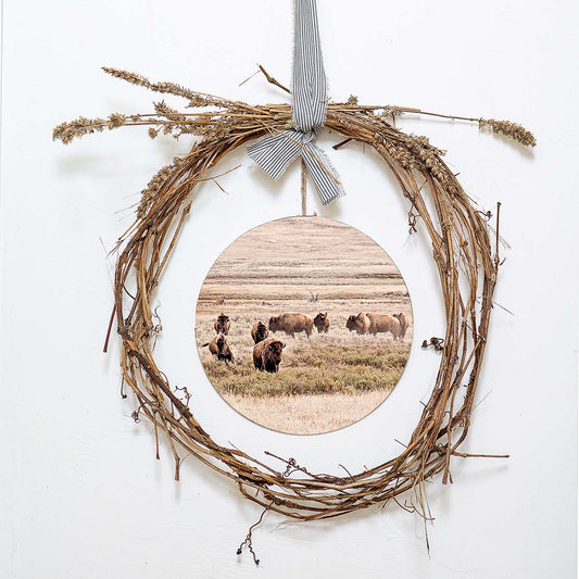 grained by season~ summer bison wood sign 12" (round)