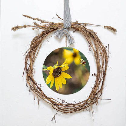grained by season~ summer sunflower bumble bee wood sign 12" (round)